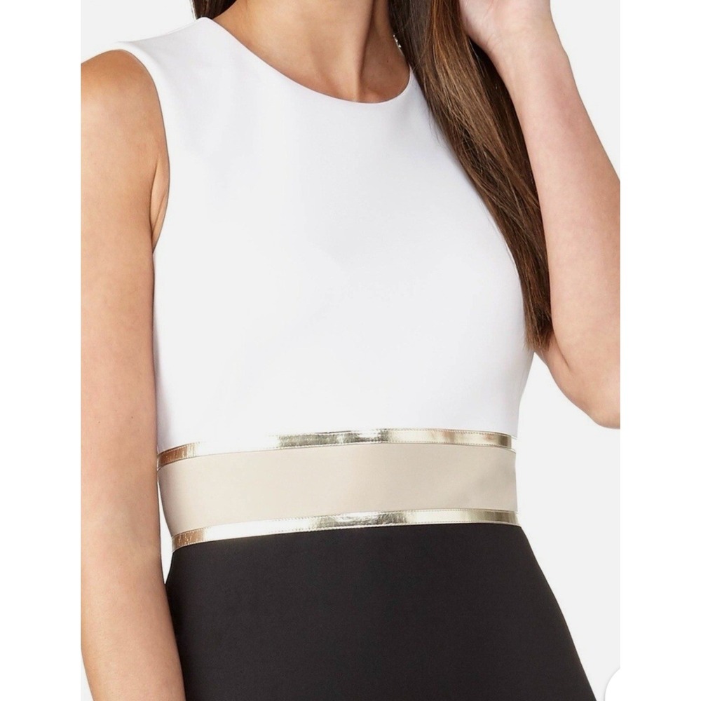 Frank Lyman Sheath Dress 12 Black White Excellent Metallic Colorblock Cocktail - Picture 2 of 10